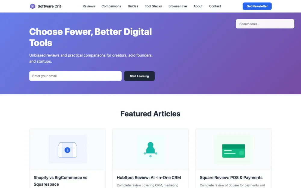 SoftwareCrit website built with Foliovo