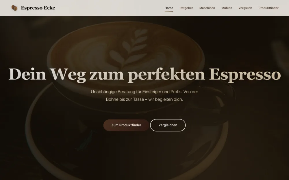 Espresso Ecke café website built with Foliovo